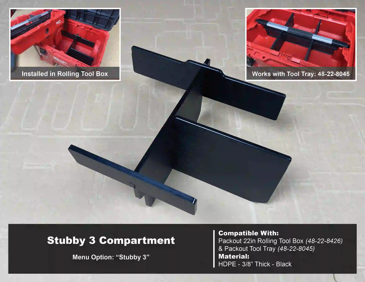 Stubby Divider for Packout Rolling 22in Tool Box 48-22-8426 - Compatible with Packout Tool Tray 48-22-8045 - Tools/Case NOT Included