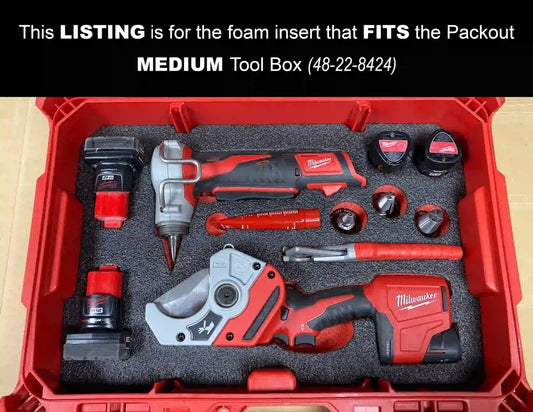 FOAM INSERT to store Milwaukee M12 ProPex Tool and M12 pvc Pipe Shear 2470-20 in a Packout Medium Tool Box - Tools NOT Included