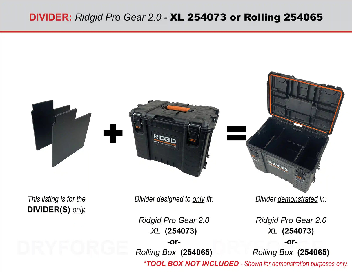 Dividers for Ridgid Pro Gear 2.0 Rolling Tool Box or XL Tool Box - Tools/Case NOT Included