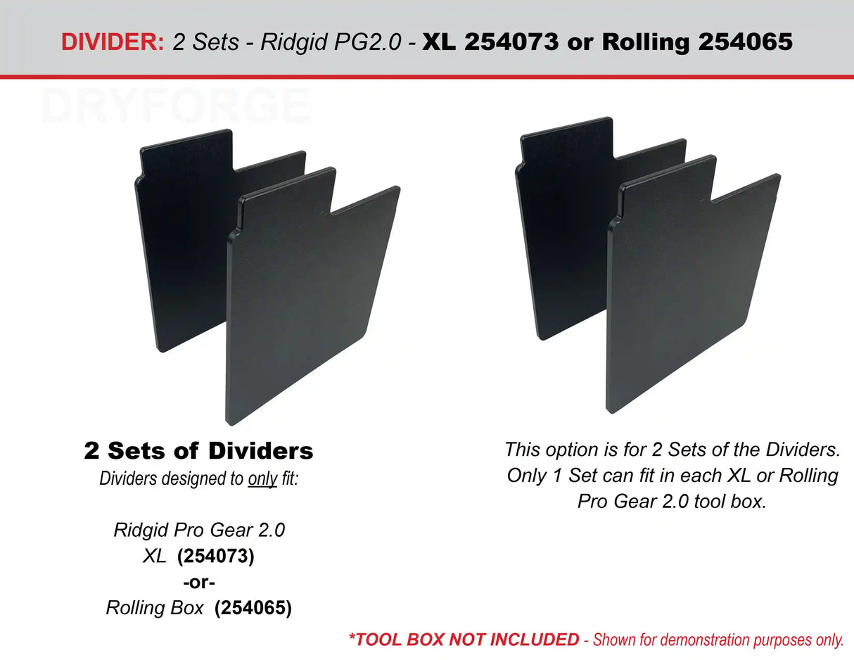 Dividers for Ridgid Pro Gear 2.0 Rolling Tool Box or XL Tool Box - Tools/Case NOT Included