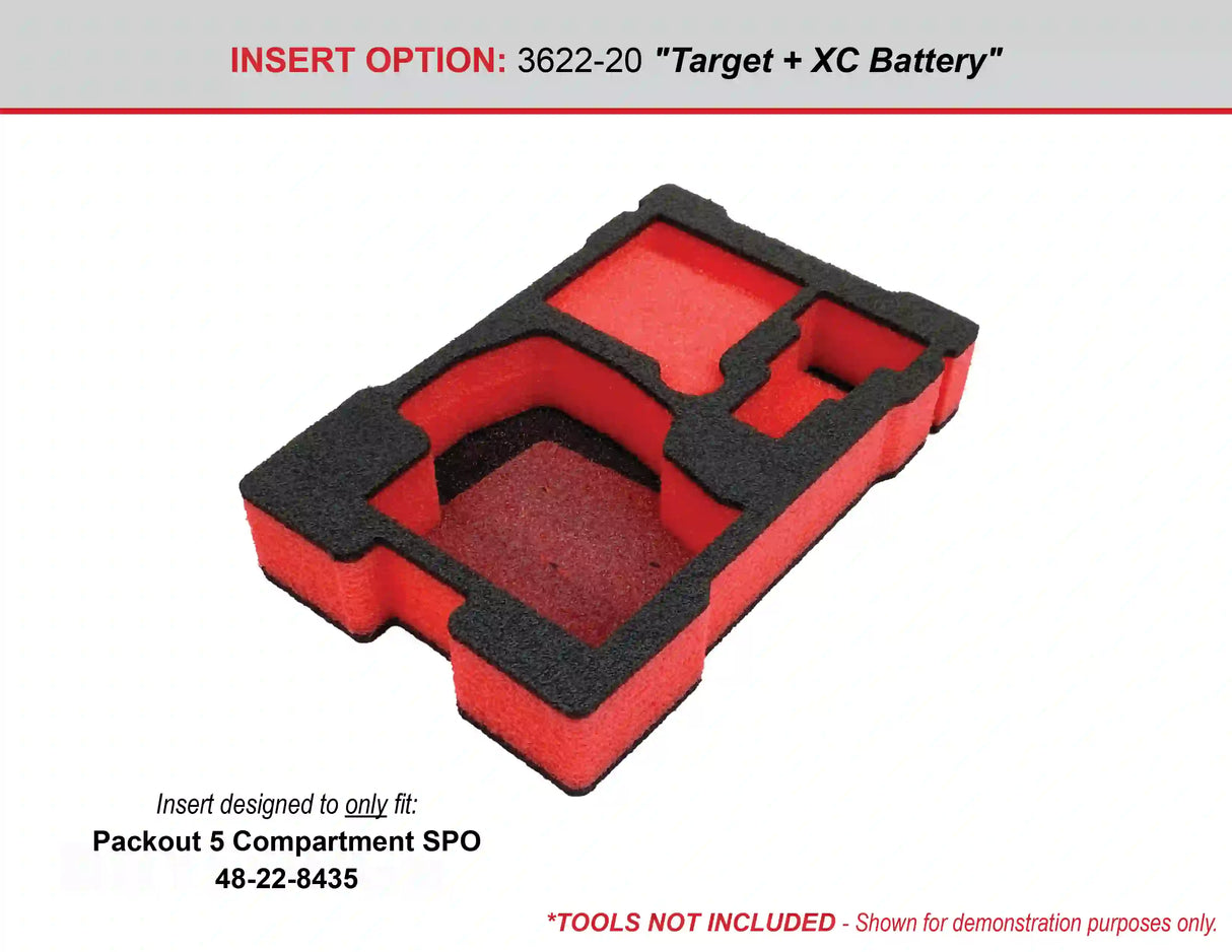 FOAM INSERT to store M12 Green 125ft Laser 3622-20 in a Milwaukee Packout 5 Compartment Small Parts Organizer - Tools/Case NOT Included