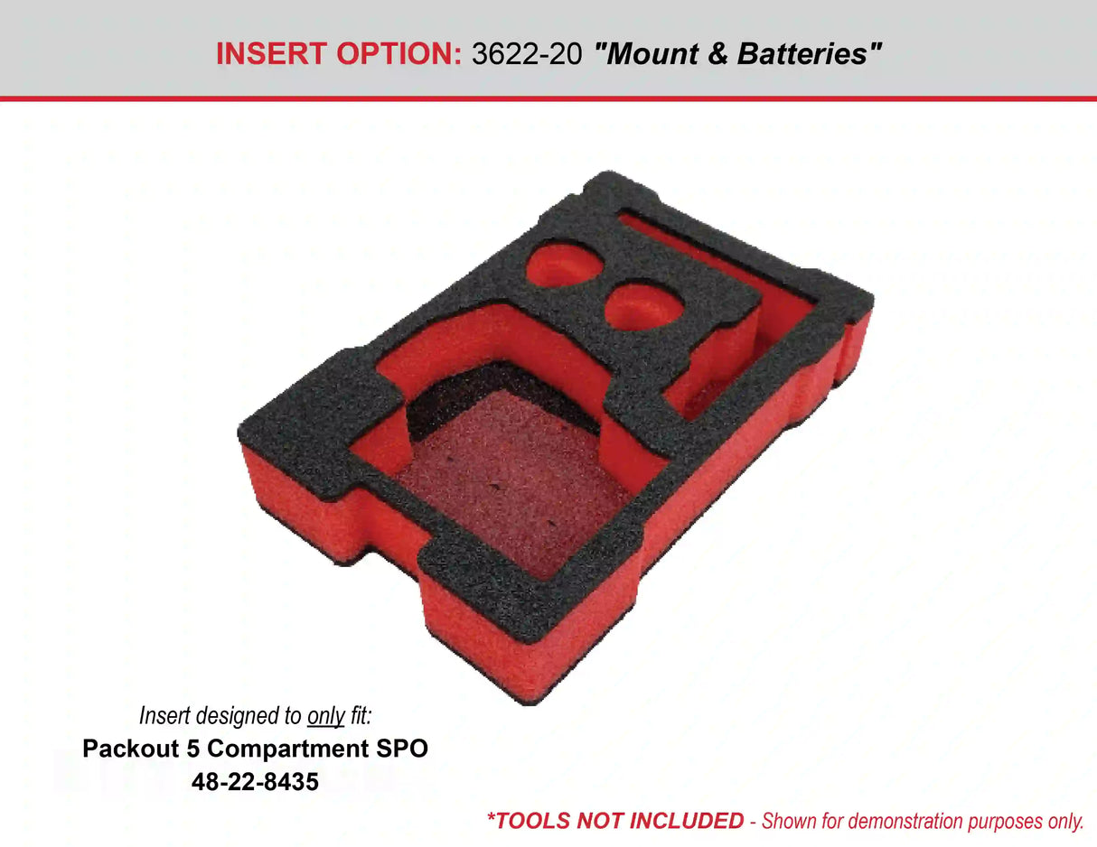 FOAM INSERT to store M12 Green 125ft Laser 3622-20 in a Milwaukee Packout 5 Compartment Small Parts Organizer - Tools/Case NOT Included