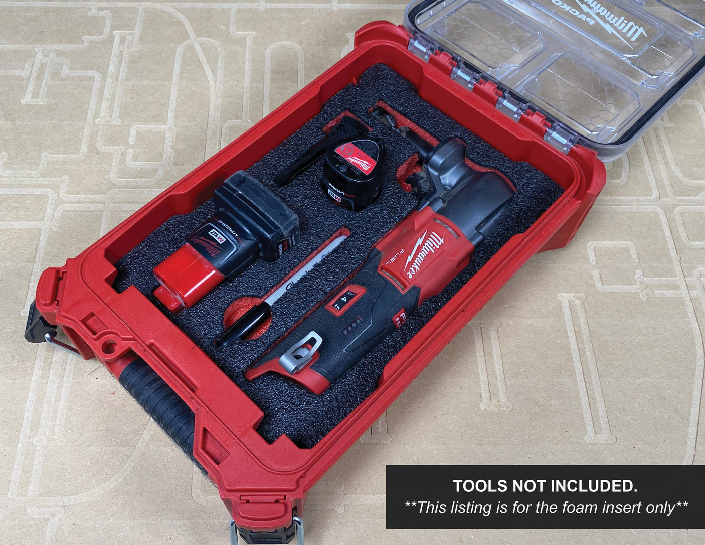 FOAM INSERT to store M12 Fuel 16 Gauge Nibbler in a Milwaukee Packout 5 Compartment Small Parts Organizer - Tools/Case NOT Included