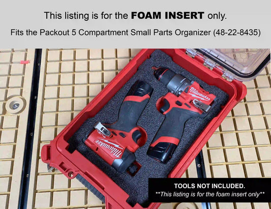 FOAM INSERT to store M12 Fuel Drill and Impact in a Milwaukee Packout 5 Compartment Small Parts Organizer - Tools/Case NOT Included