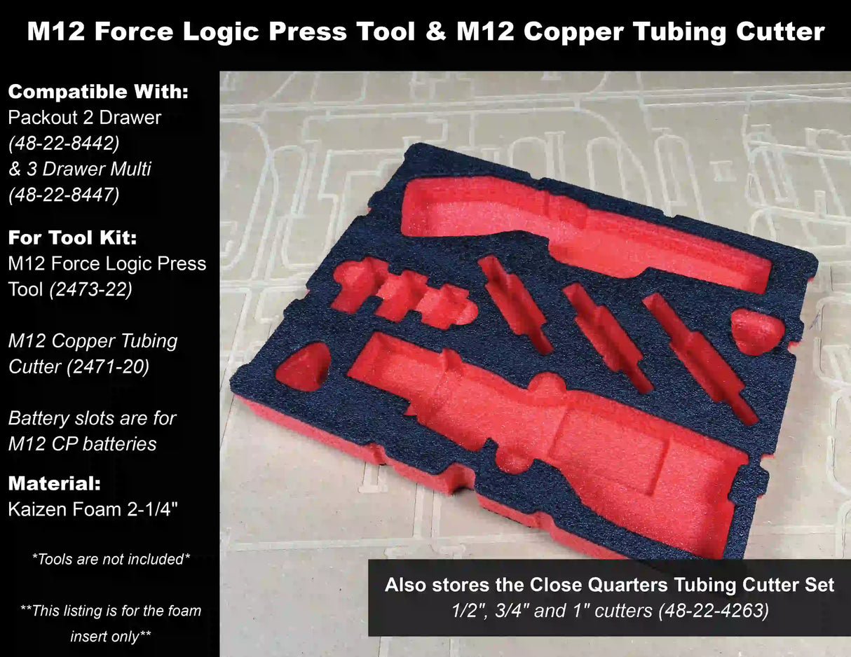 FOAM INSERT to store M12 Force Logic Propress 2473-22 and M12 Copper Cutter 2471-20 in a Milwaukee Packout 2 Drawer - Tools/Case NOT Included