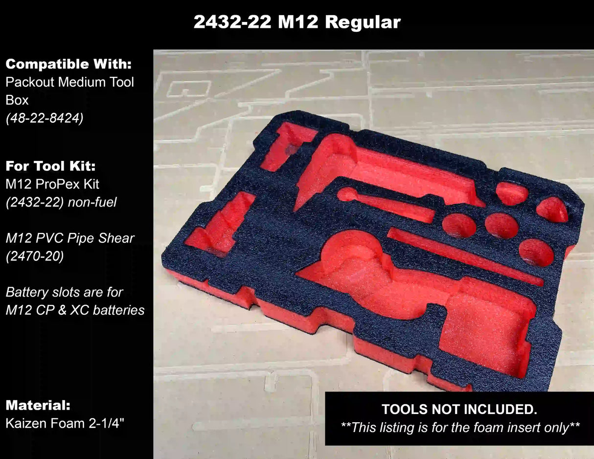 FOAM INSERT to store Milwaukee M12 ProPex Tool and M12 pvc Pipe Shear 2470-20 in a Packout Medium Tool Box - Tools/Case NOT Included