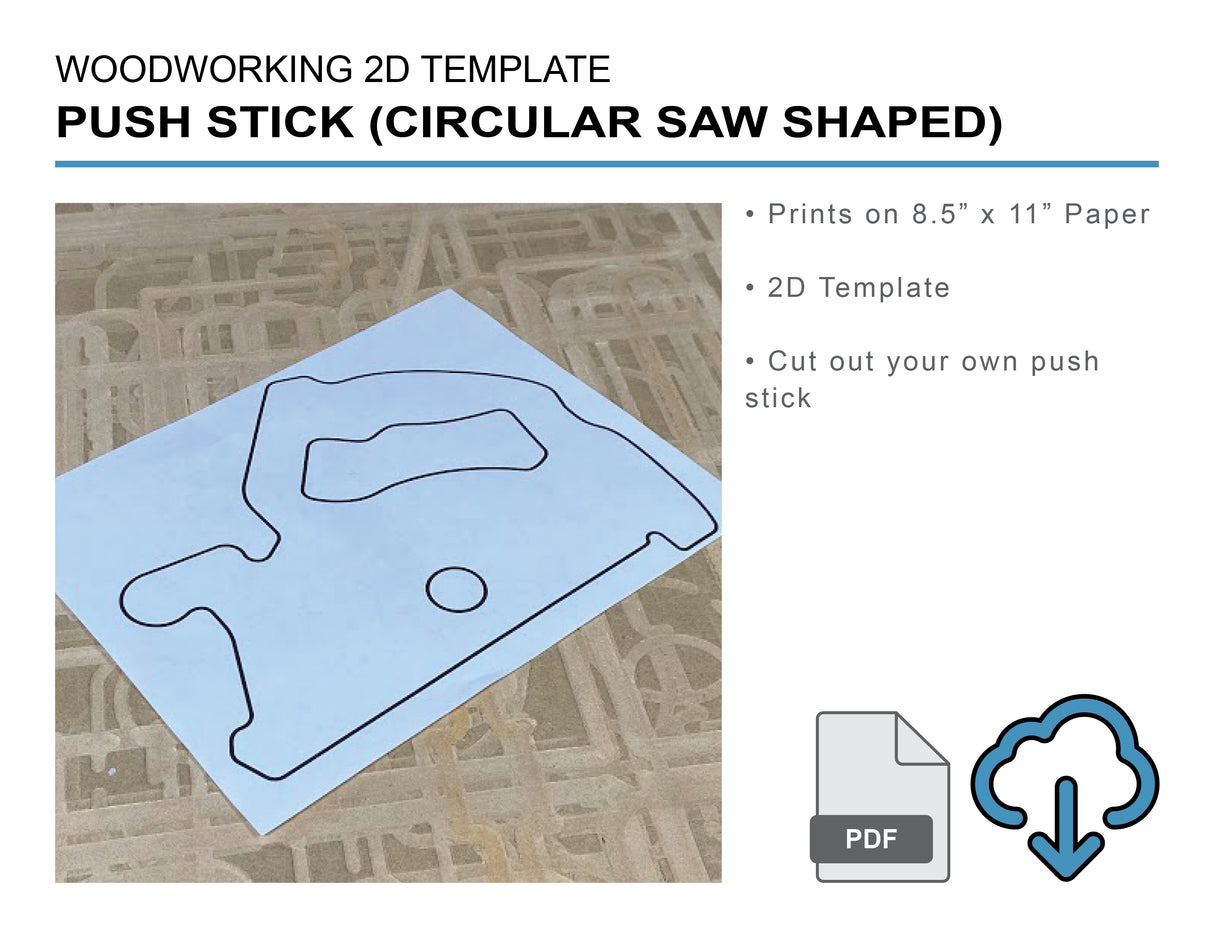 Circular Saw Shaped Table Saw Push Stick Template PDF Download, Push Stick Template for DIY Woodworking