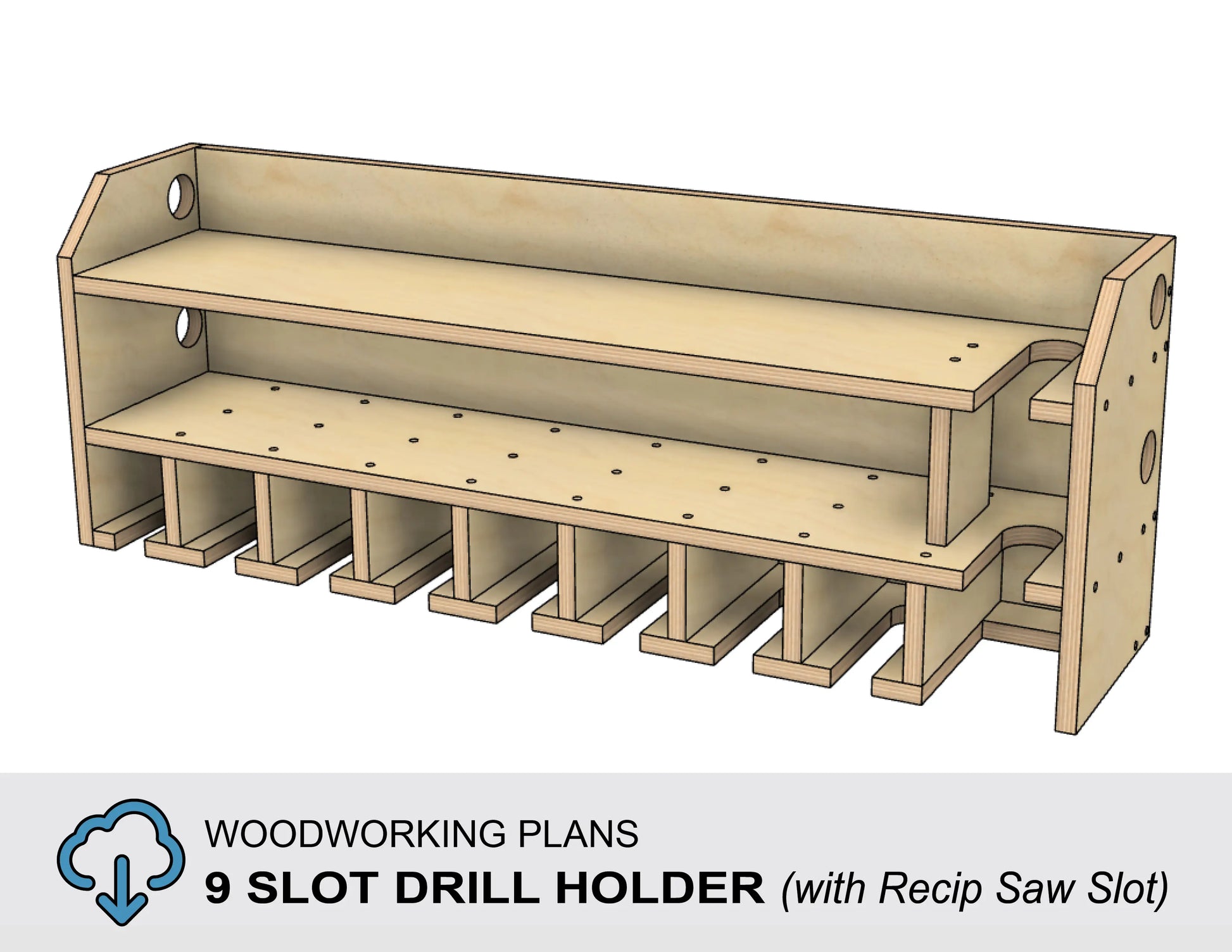 DIY cordless power tool storage rack plans for storing power tools in a cabinet mounted to a wall in a workshop