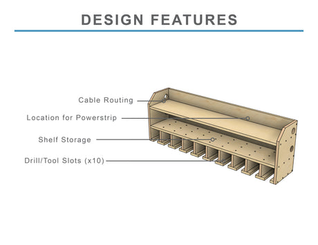 Design features of DIY drill storage and charging station plans for DIY woodworking plans