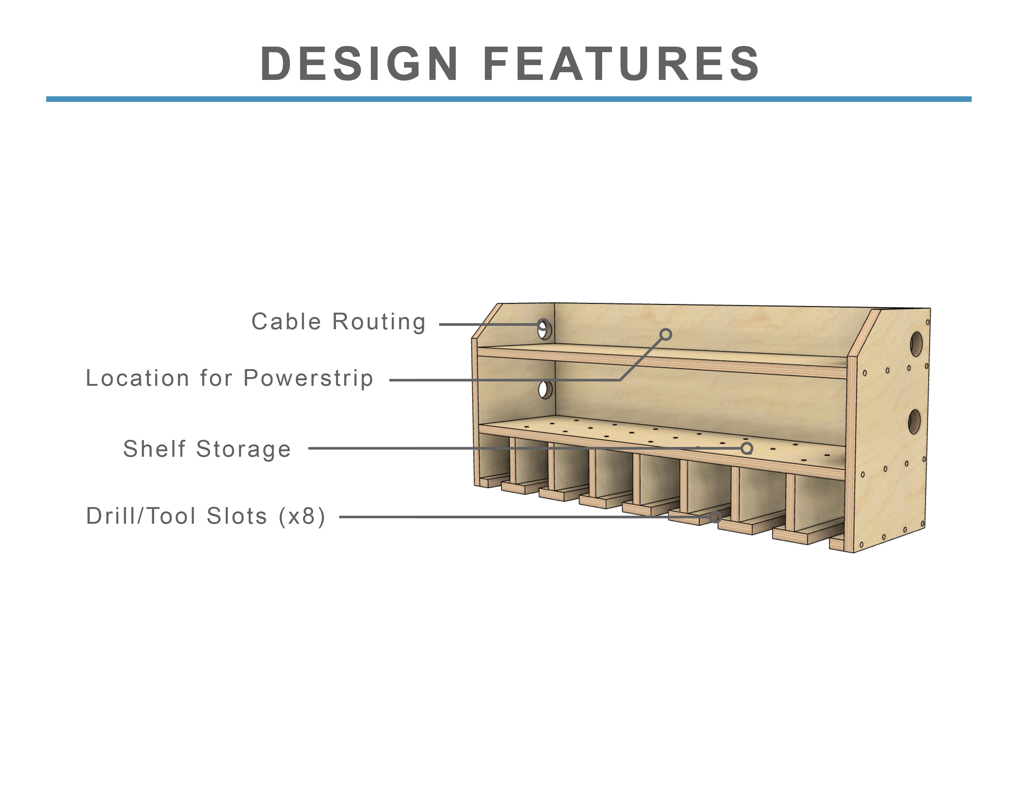 8 Slot DIY Cordless Power Tool Storage Shelf Woodworking Plans