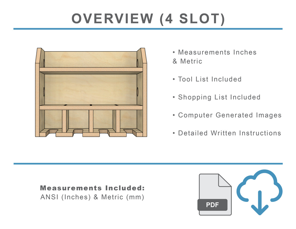 overview of the DIY woodworking plans for building a 4 slot tool holder organizer