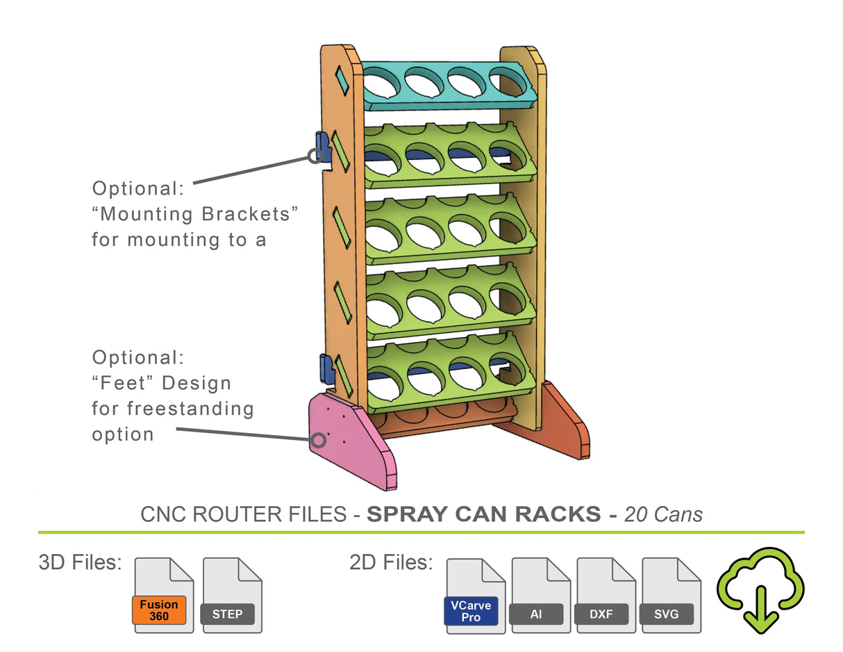 CNC Router Files Spray Can Storage Rack 20 Spray Cans 3D Model