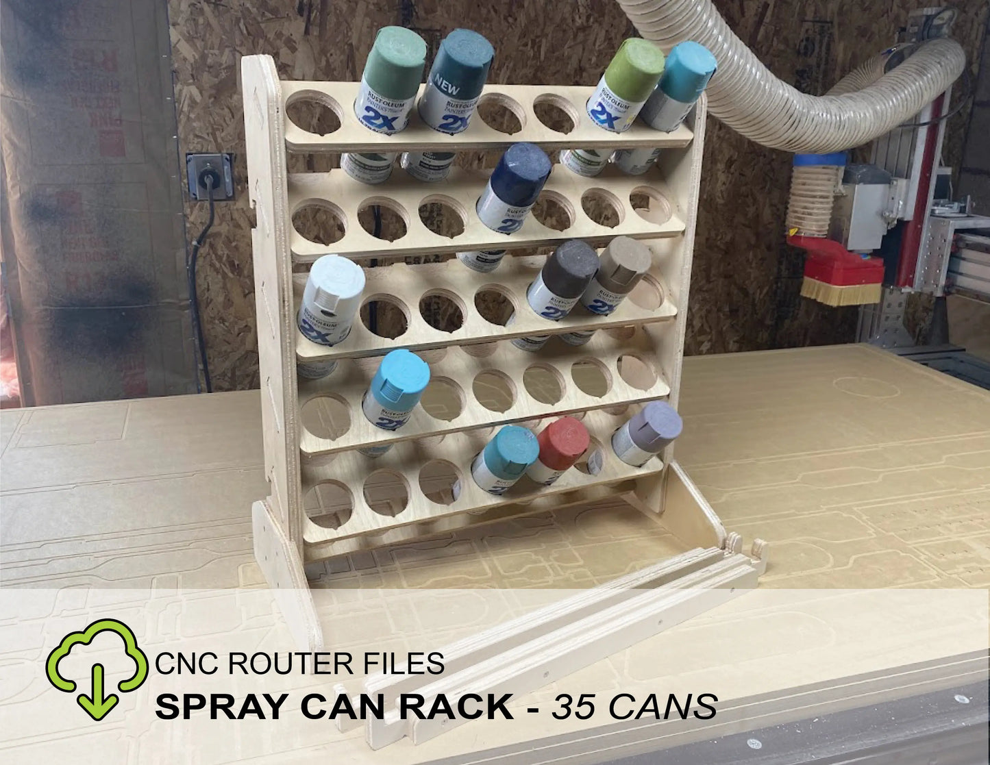 CNC Router Files Spray Can Storage Rack 35 Spray Cans 3D Model