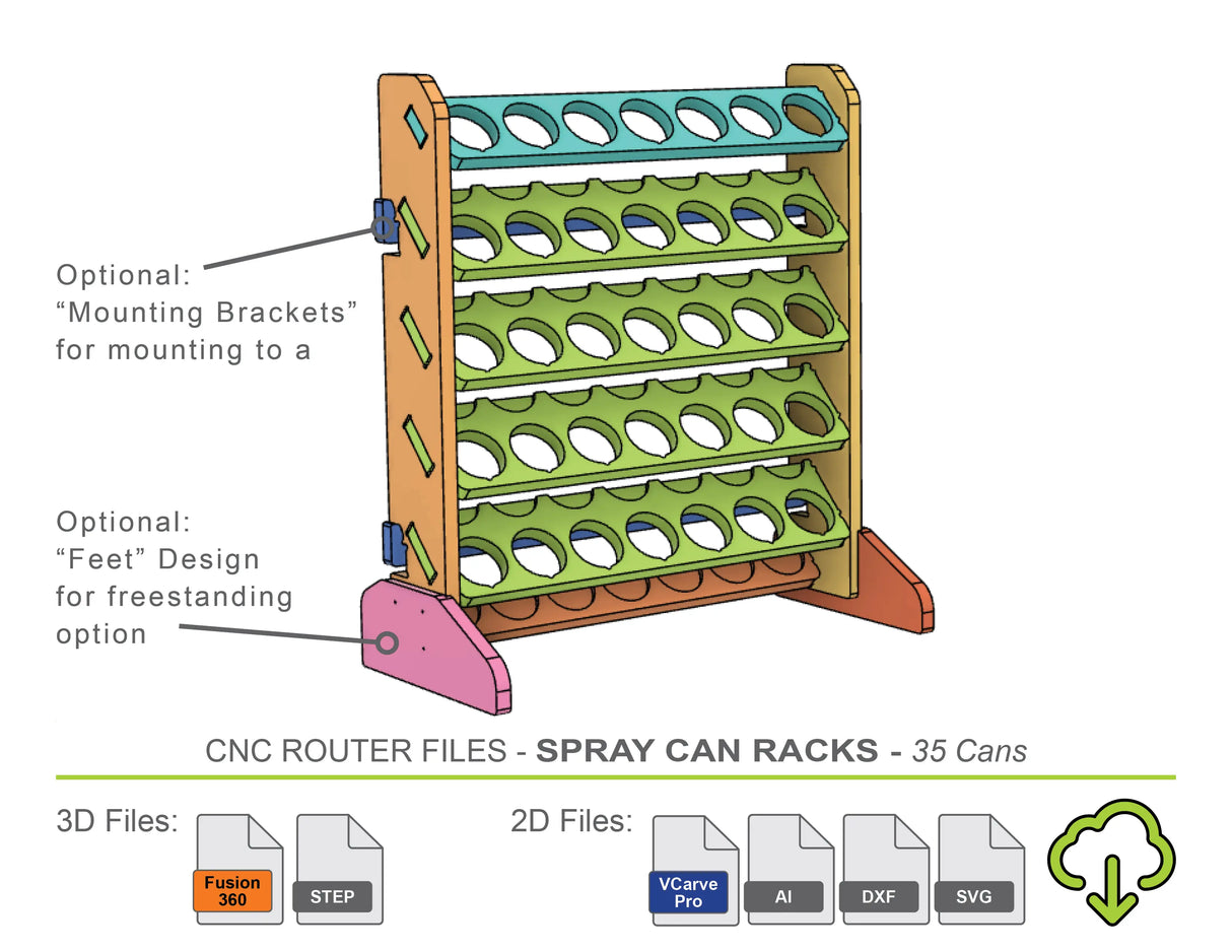 CNC Router Files Spray Can Storage Rack 35 Spray Cans 3D Model