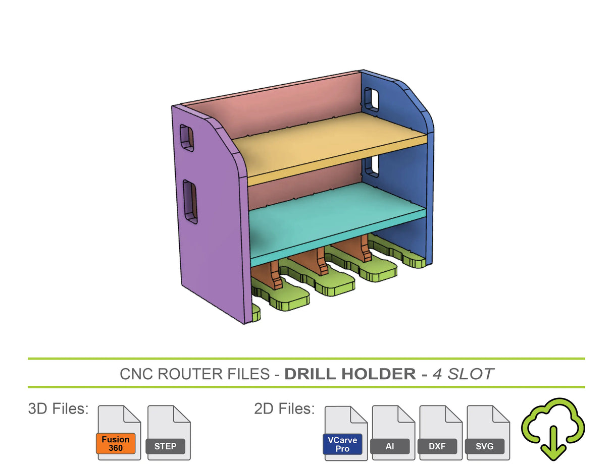 4 Slot Cordless Power Tool Charging Station CNC Router Files - Drill Holder