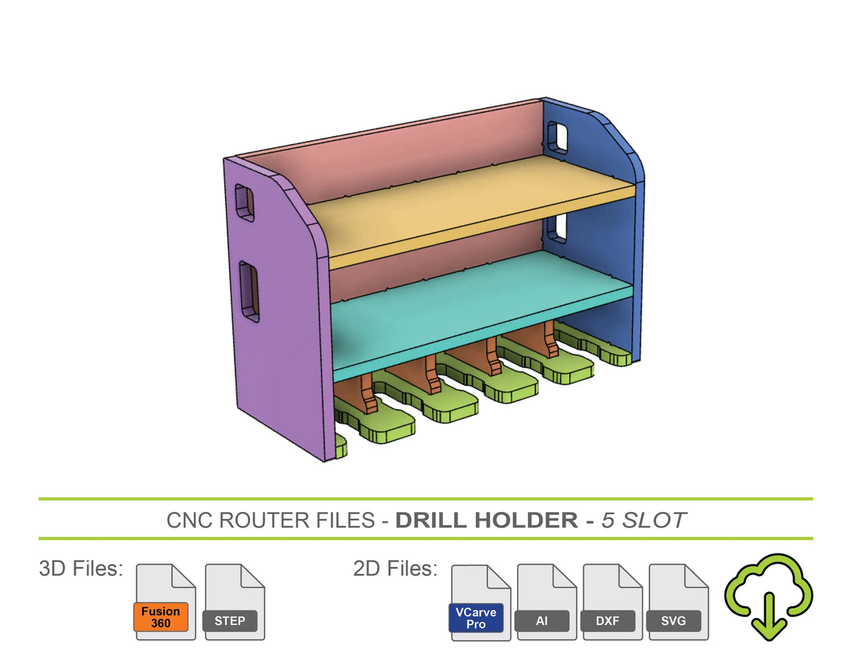 5 Slot Cordless Power Tool Charging Station CNC Router Files - Drill Holder