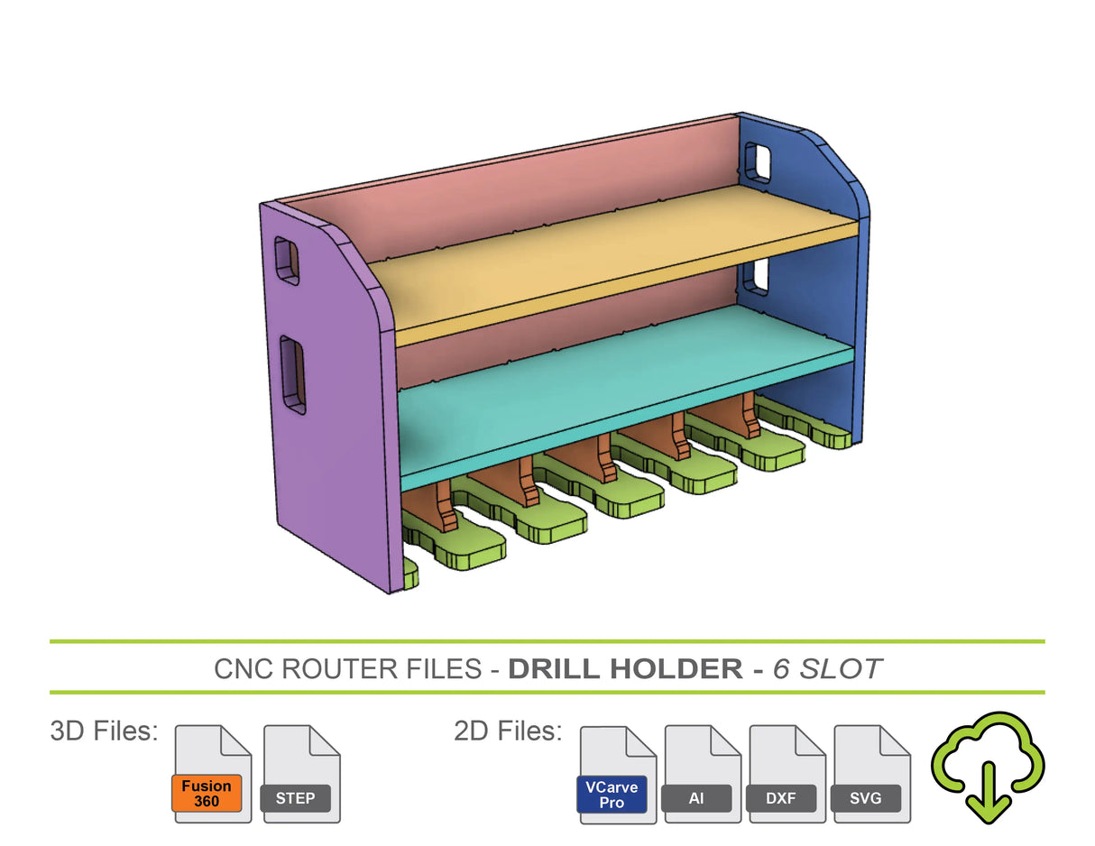 6 Slot Cordless Power Tool Charging Station CNC Router Files - Drill Holder