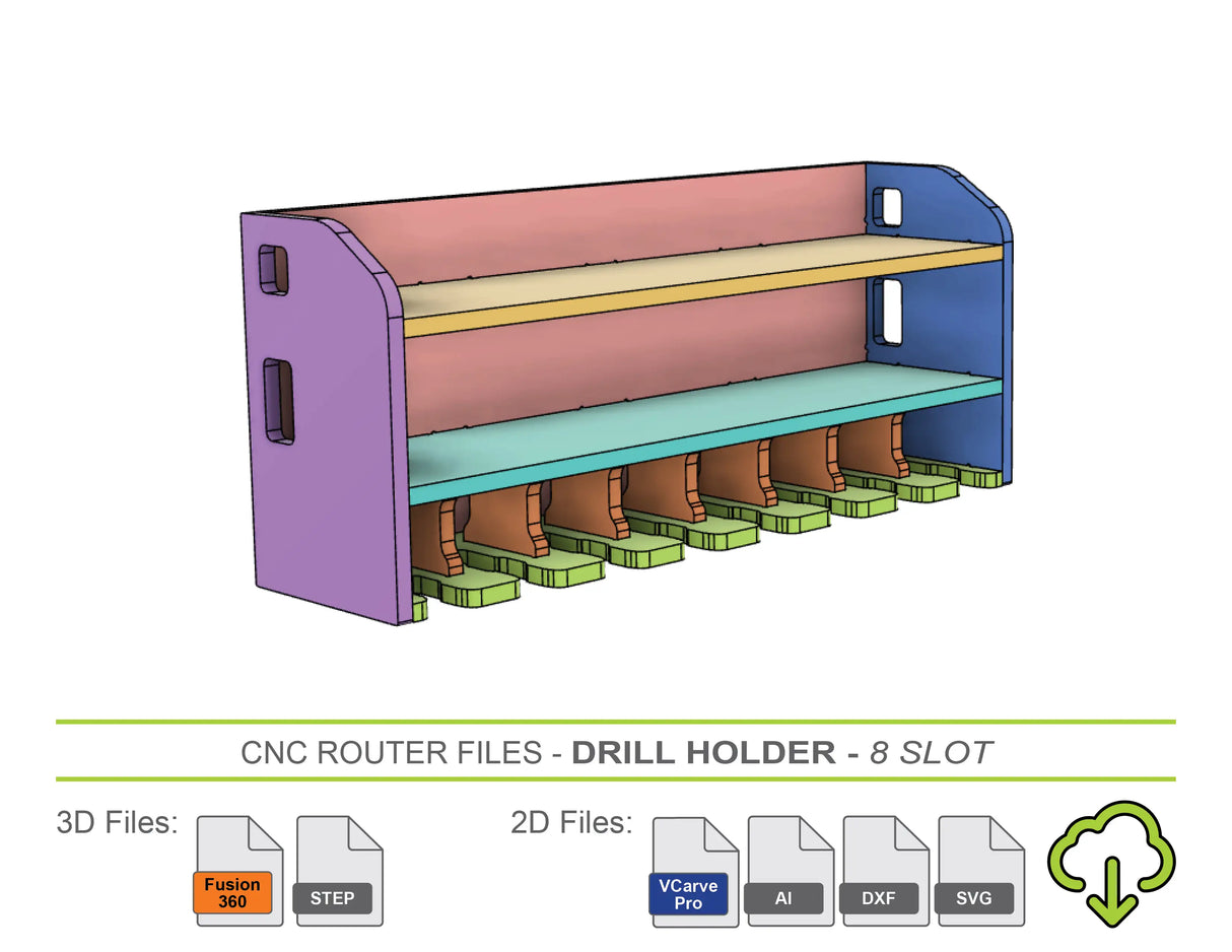 8 Slot Cordless Power Tool Charging Station CNC Router Files - Drill Holder