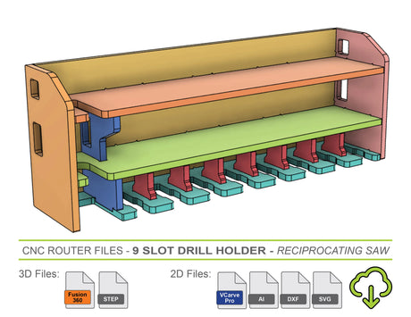 drill holder cnc file for making a drill organizer cabinet on a cnc router machine with 3d models