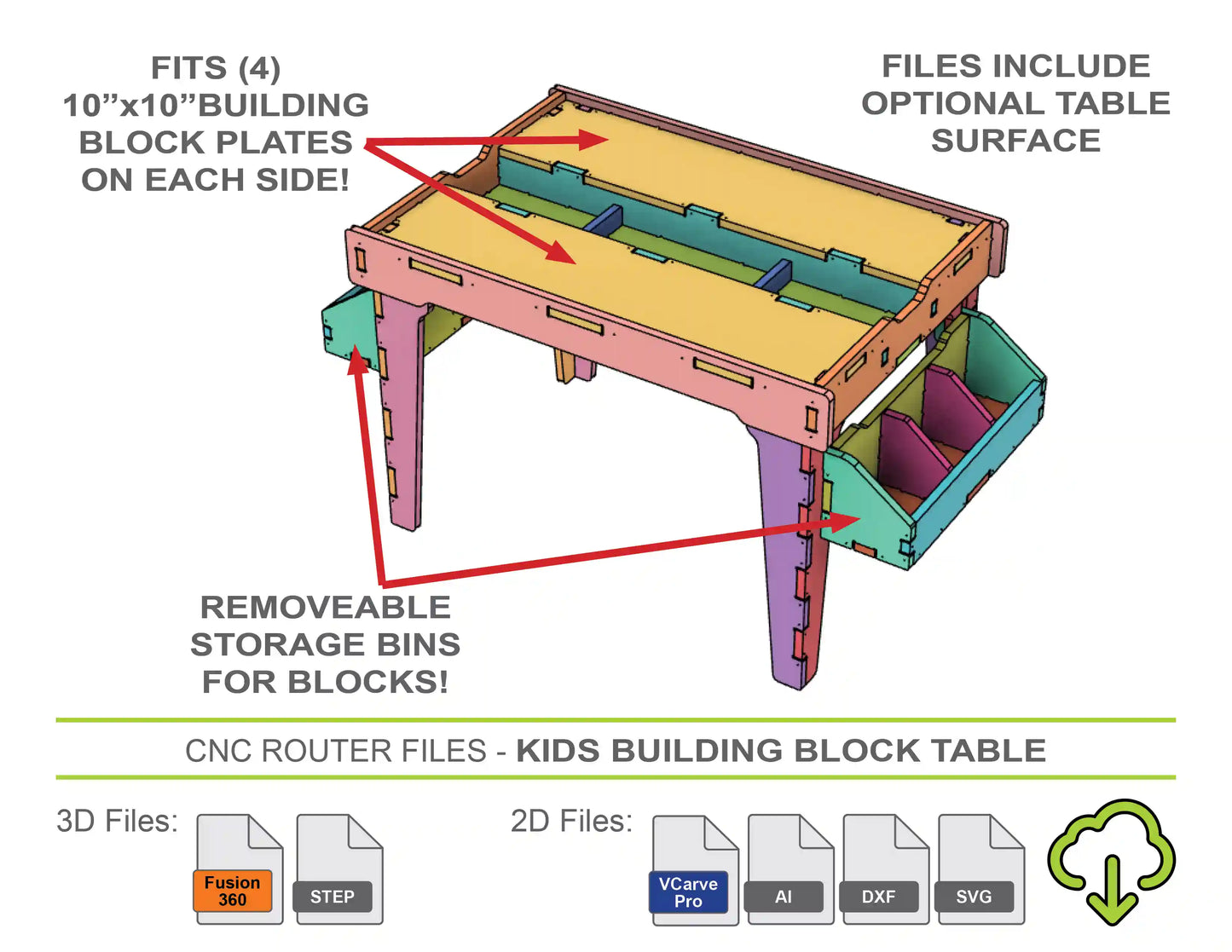 CNC Router Files Kids Building Bricks Table