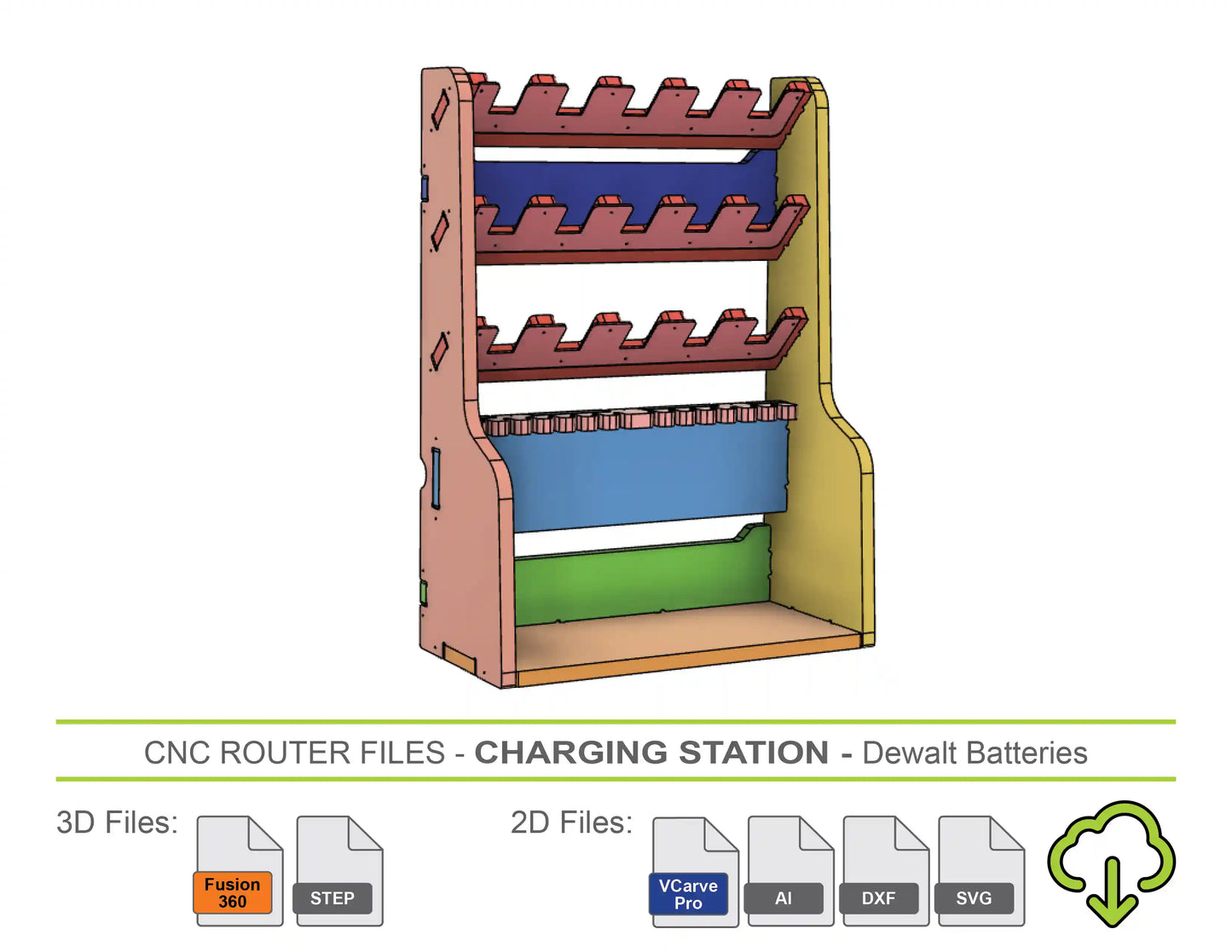 CNC Router Files Battery Holder Charging Station for Dewalt Batteries