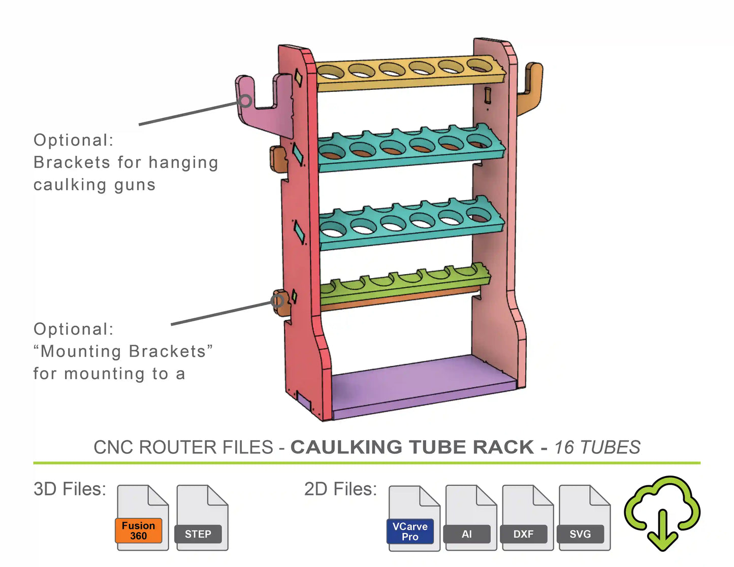 storage rack organizer for tubes of caulking 3d modeled for making on a cnc router machine