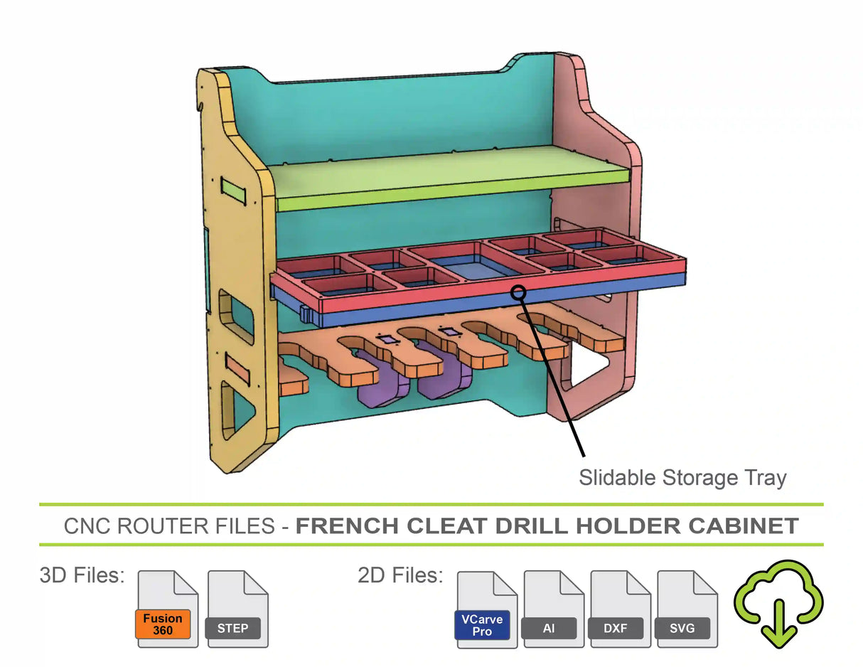 3d model of cordless power tool drill holder storage cabinet 3d modeled in fusion 360 files for sale