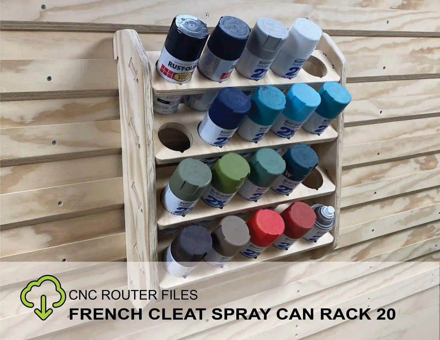 CNC Router Files French Cleat Spray Can Rack 20 Cans