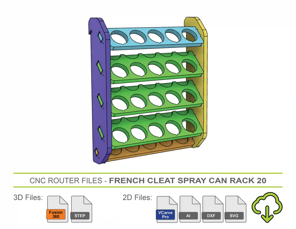 CNC Router Files French Cleat Spray Can Rack 20 Cans