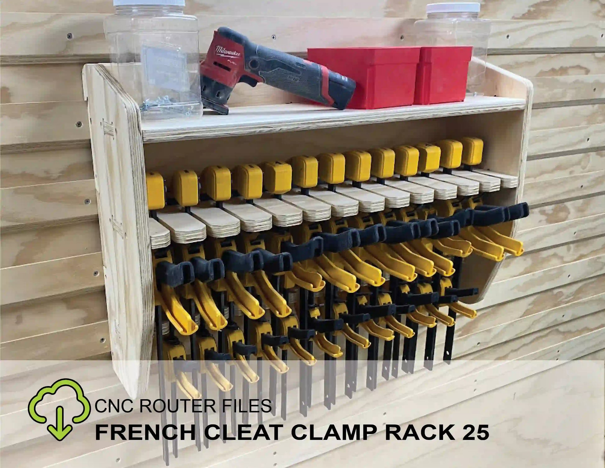 CNC router files for wood to create a clamp storage rack for a workshop to hold a lot of woodworking clamps