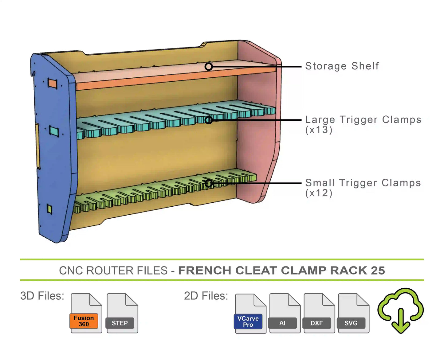 clamp storage french cleat DIY idea 3d model in fusion 360 and vectric vcarve pro