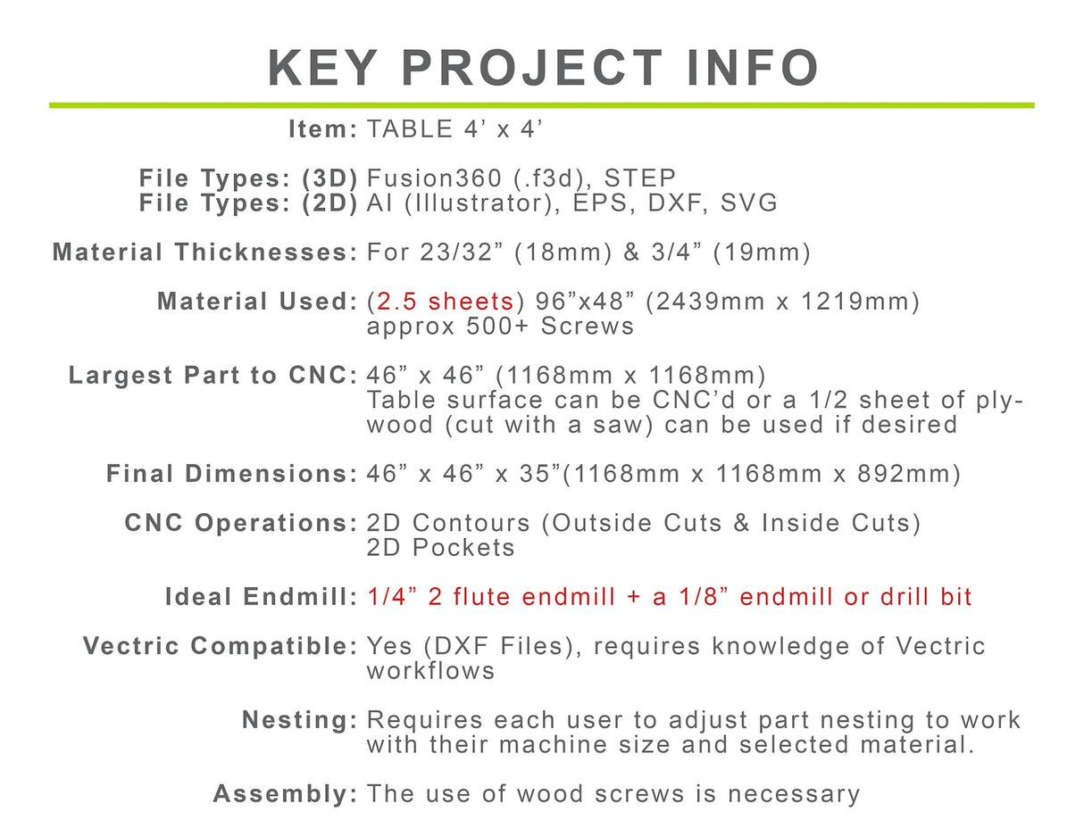 CNC Router Files Workbench Table 4'x4' 3D Model